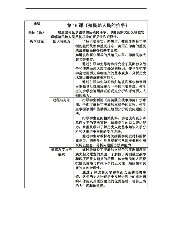 九年级上册历史第16课殖民地人民的抗争