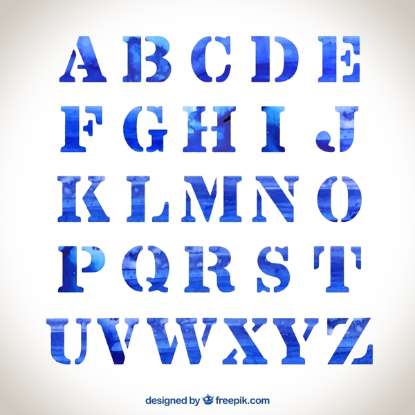 蓝色水彩字母矢量素材