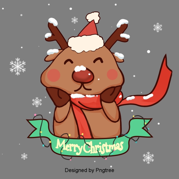 可爱的手绘卡通插图在圣诞节的驯鹿