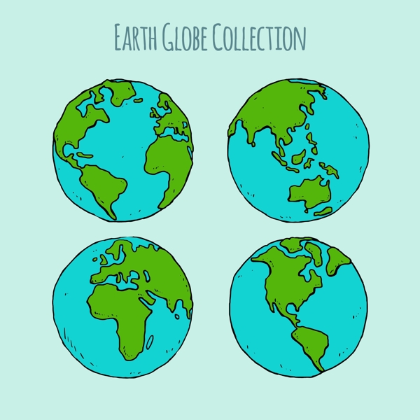 四款手绘风格地球插图