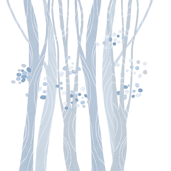 手绘冬季树木蓝色设计元素