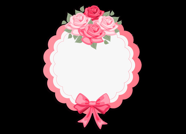 卡通粉色蝴蝶结玫瑰花边框png元素