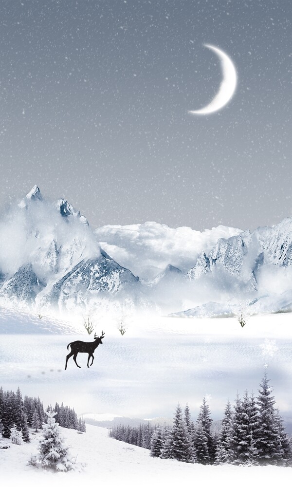 雪山麋鹿