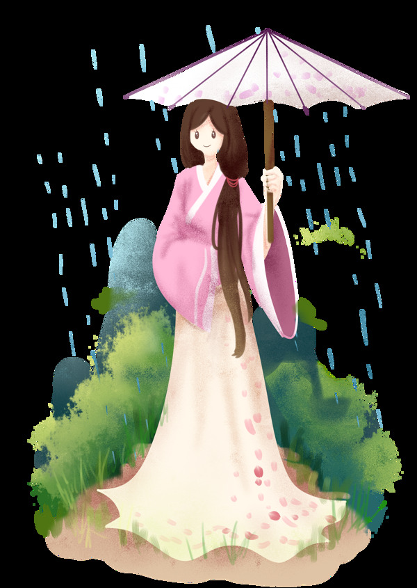 打伞的小女孩插画