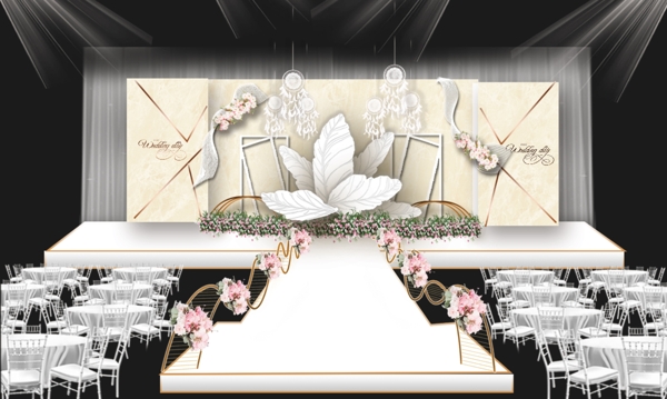 香槟色系主题婚礼舞台设计效果图