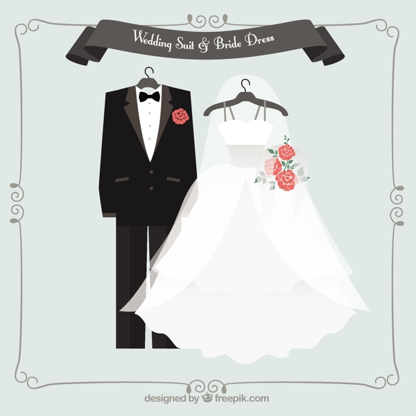 可爱的结婚礼服和新娘礼服