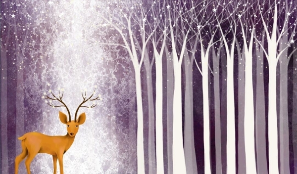 紫色梦幻树林小鹿