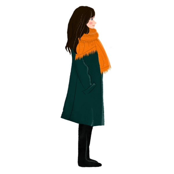 秋季大衣可爱女孩手绘人物