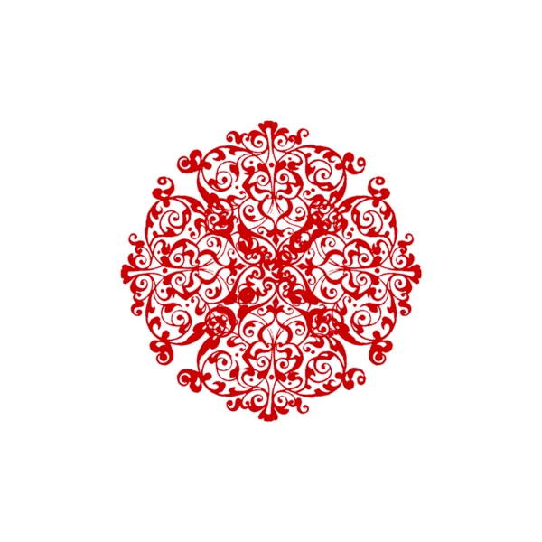 中国风红色花纹窗花装饰素材设计