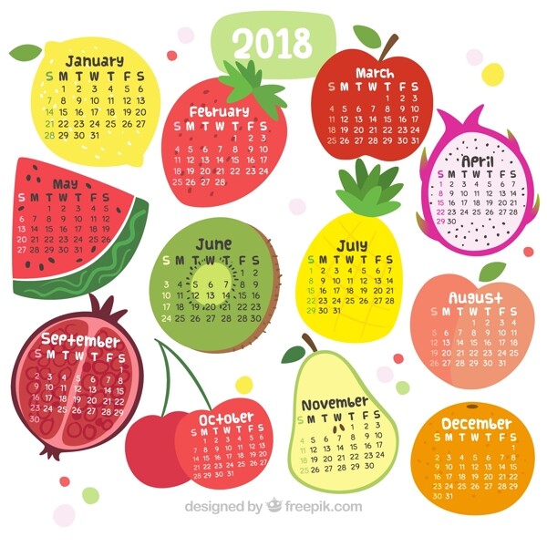 2018年可爱水果年历矢量素材