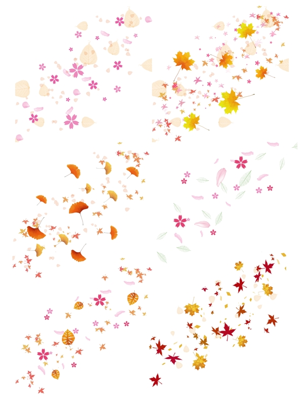 漂浮树叶花瓣植物叶子装饰樱花银杏叶手绘