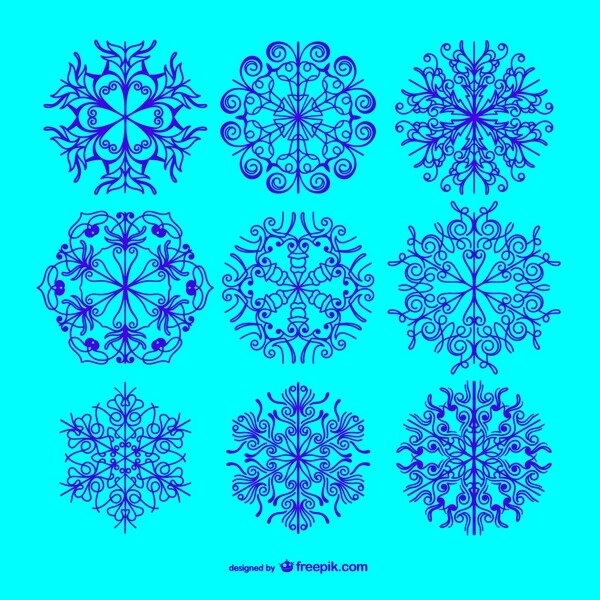 9款深蓝色雪花设计矢量素材