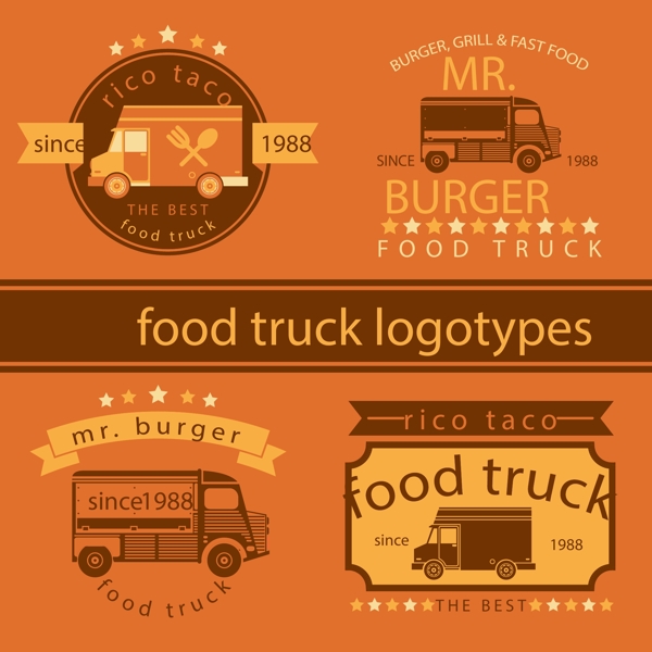 扁平食品卡车设计标志模板