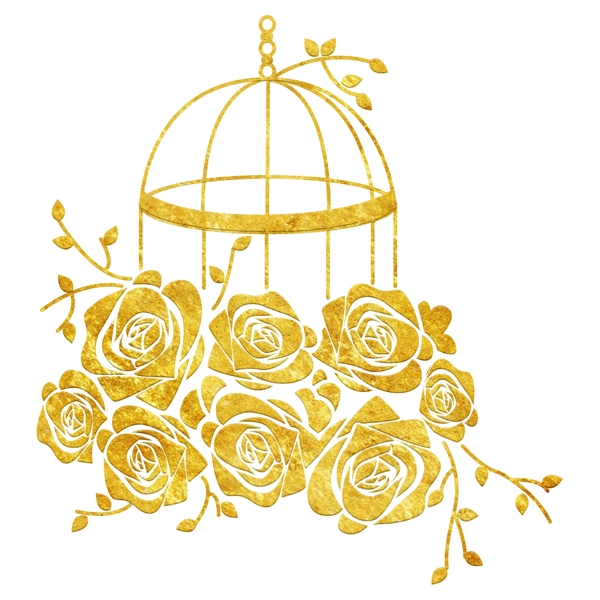 中国风传统烫金鲜花花纹装饰图之花篮玫瑰