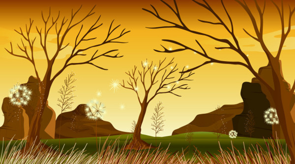 卡通秋天枯树矢量风景素材