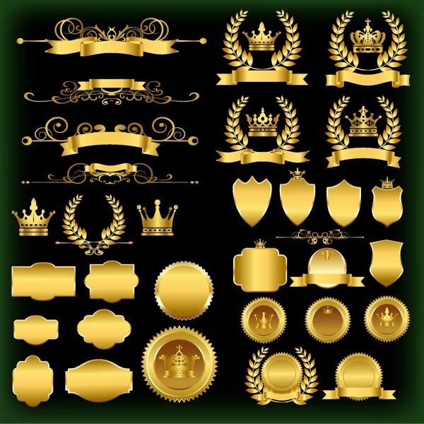 金色复古皇冠网页设计标签