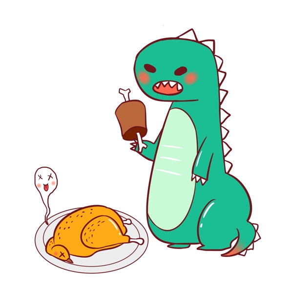 吃火腿的恐龙卡通插画