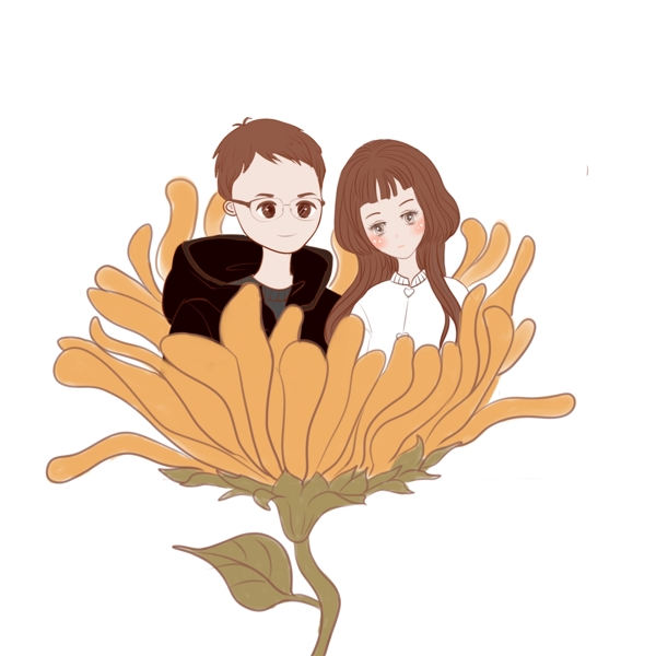 情侣花植物爱情之花手绘卡通头像绽放的菊花