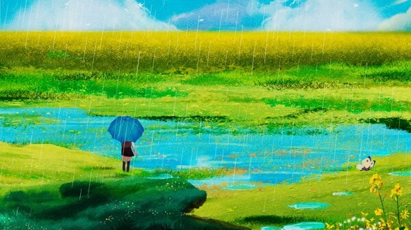 唯美清新二十四节气谷雨插画