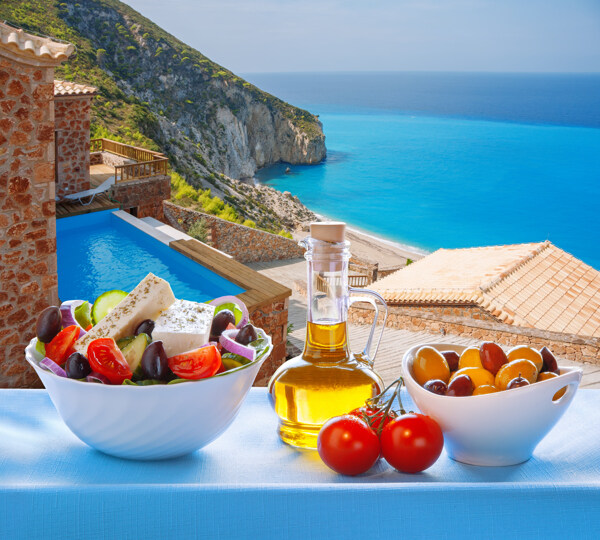 希腊爱琴海风景与食物