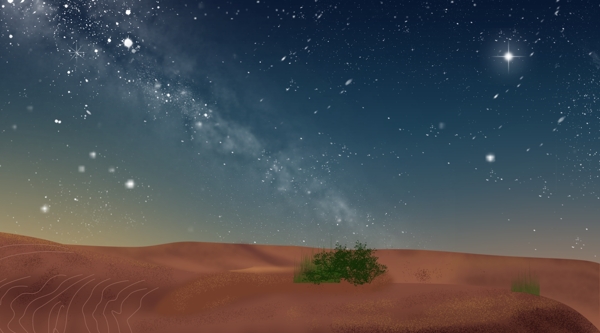 简约大气夜晚沙漠风景插画背景