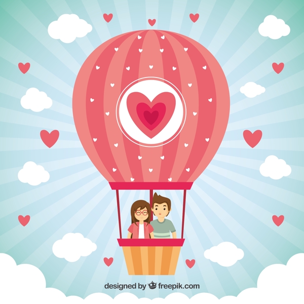热气球浪漫情人节卡通矢量图素材