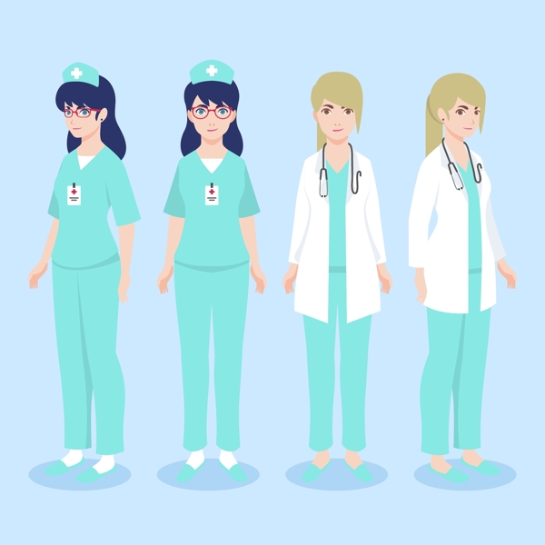 医生和护士的平面插图