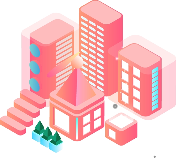 粉红风格未来都市生活建筑楼群