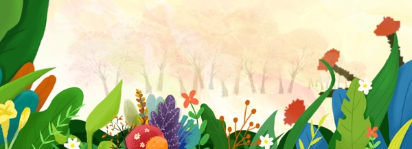 卡通花朵草丛背景图