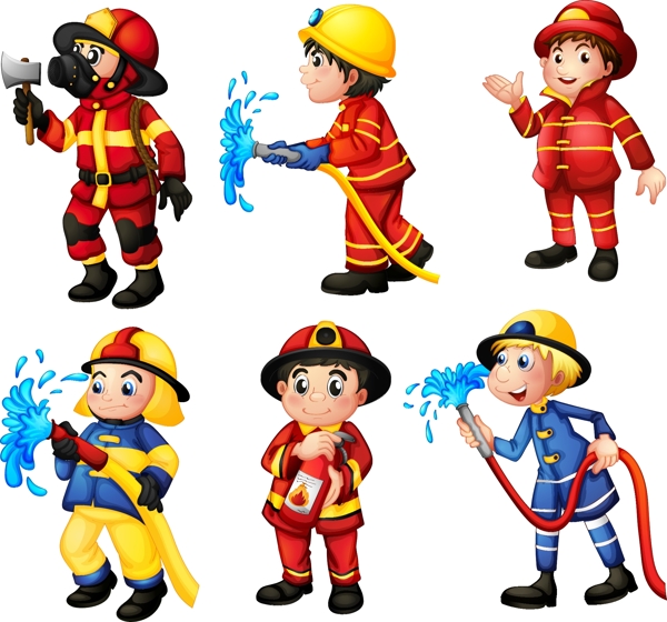 卡通人物消防员洒水矢量素材