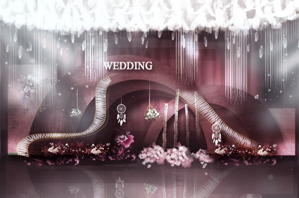 弧形粉色舞台区婚礼效果图