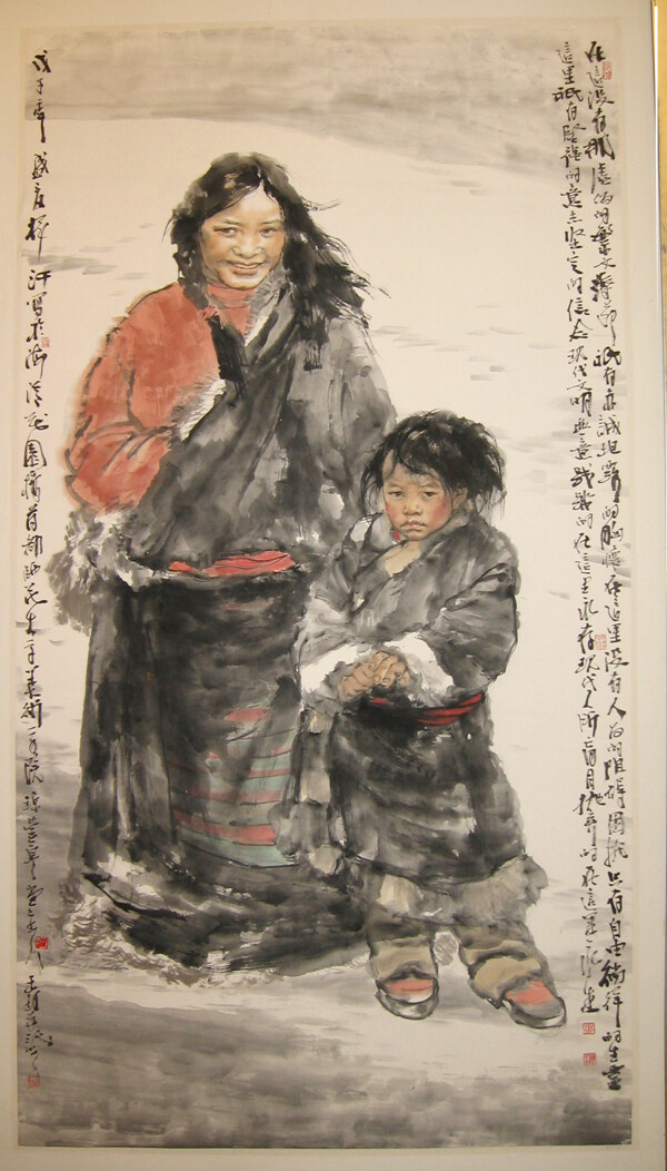 国画藏族姐弟图片