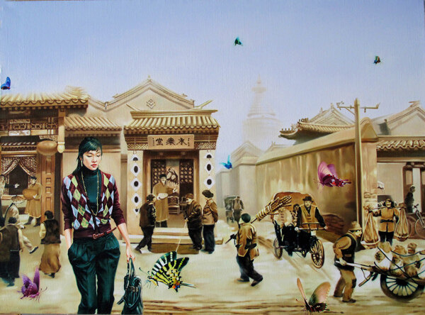 油画北京胡同图片