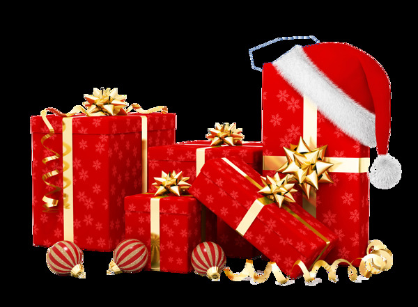 红色圣诞帽礼品盒免抠png透明素材