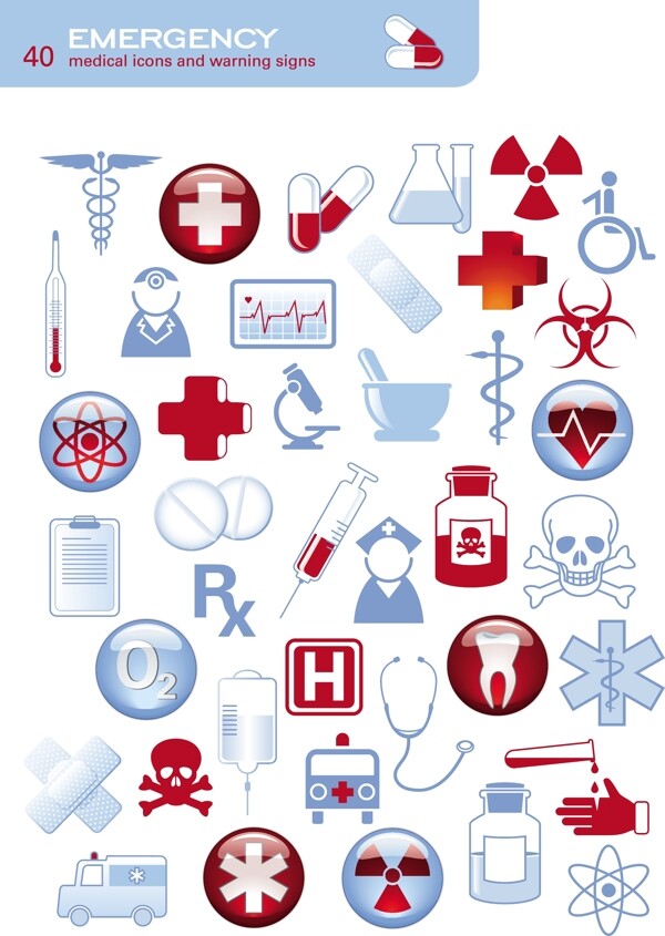医疗主题图标和警示标志的集合