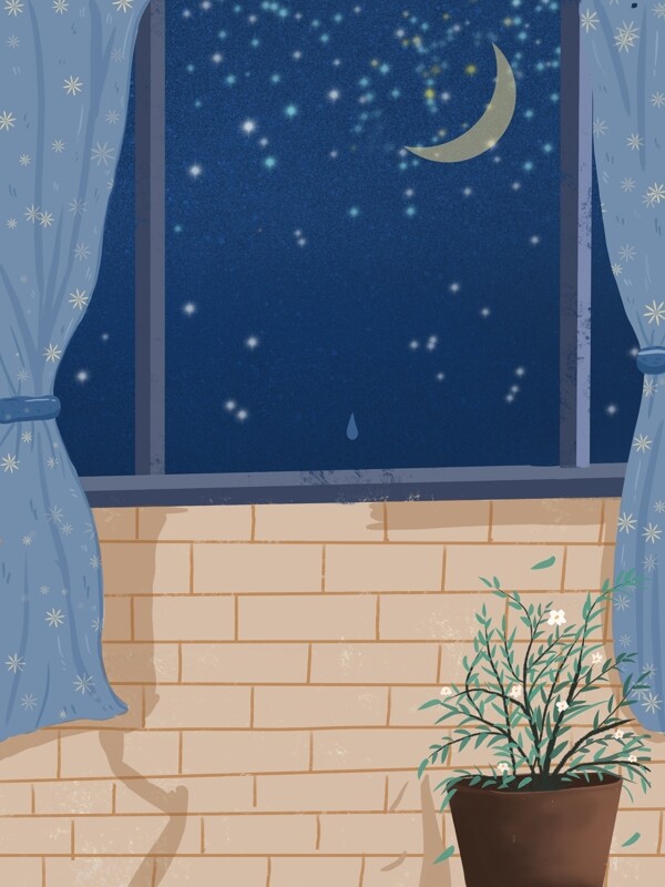 清新冬季星空夜景背景设计