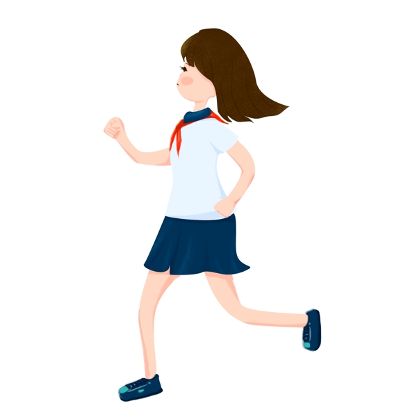 卡通手绘跑步的女学生