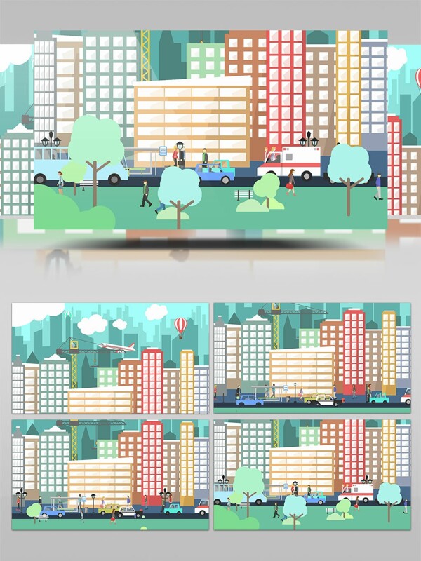 扁平MG动画AE元素库城市与建筑AE模板