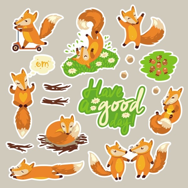 狐狸运动卡通动物造型矢量素材