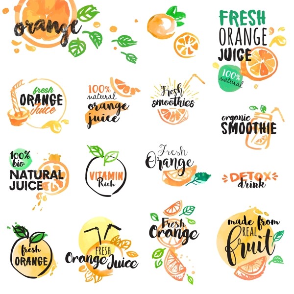 水彩绘美味的橙子图标