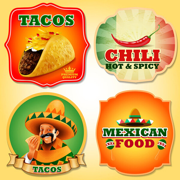 墨西哥美食标签矢量设计
