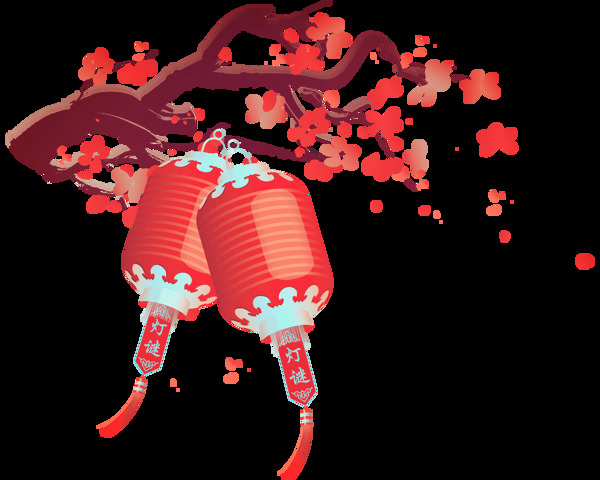 艳丽红色灯笼梅花节日元素