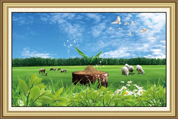 草原牛羊相框图片