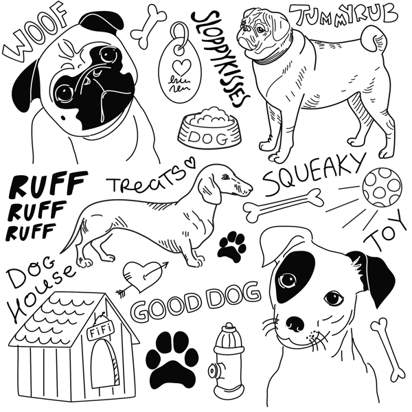 我喜欢狗向量的涂鸦集