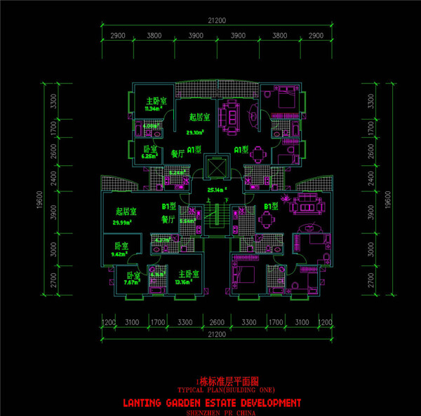 四户平面设计CAD图纸