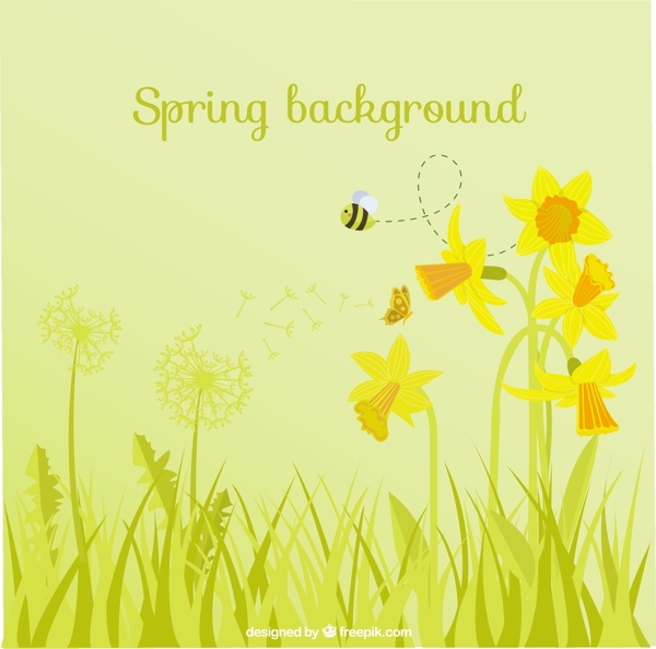 花和蜜蜂春天的背景