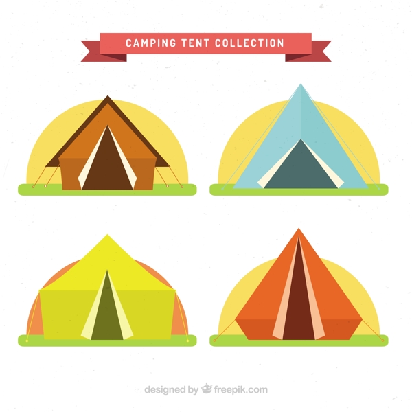 在平面设计中设置的彩色野营帐篷