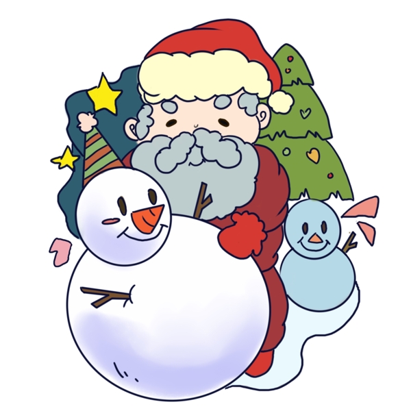 圣诞节圣诞来人圣诞雪人手绘插画