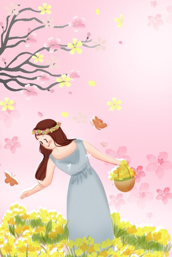 二十四节气春分粉色樱花背景