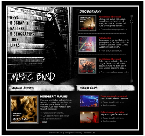 欧美黑色音乐酷秀流行时尚大气简单网页设计模板图片